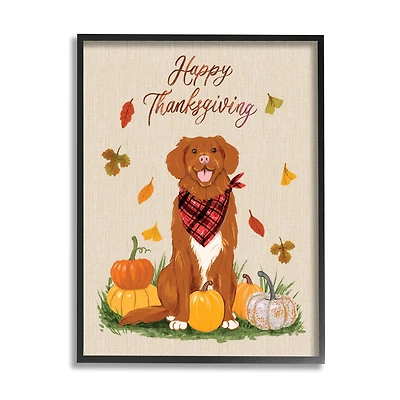 Stupell Industries Happy Thanksgiving Pumpkins Dog Framed Giclee Art