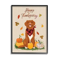 Stupell Industries Happy Thanksgiving Pumpkins Dog Framed Giclee Art