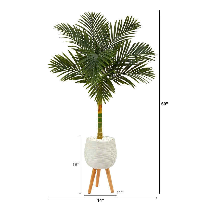 5ft. Golden Cane Artificial Palm Tree in White Planter with Stand