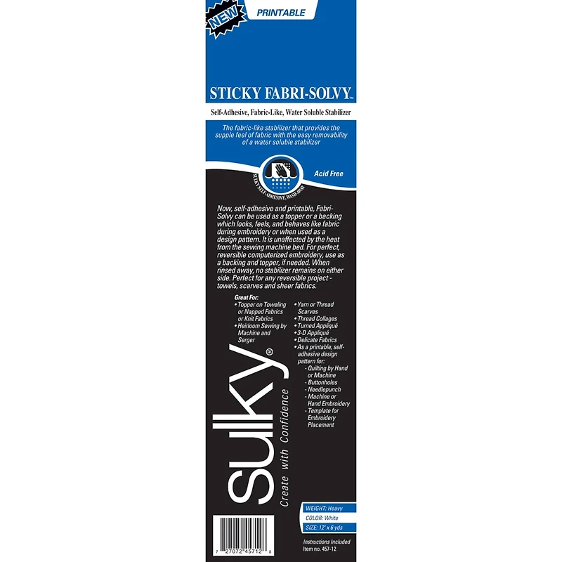 Sulky® Sticky Fabri-Solvy™ Stabilizer, 12" x 6yd.