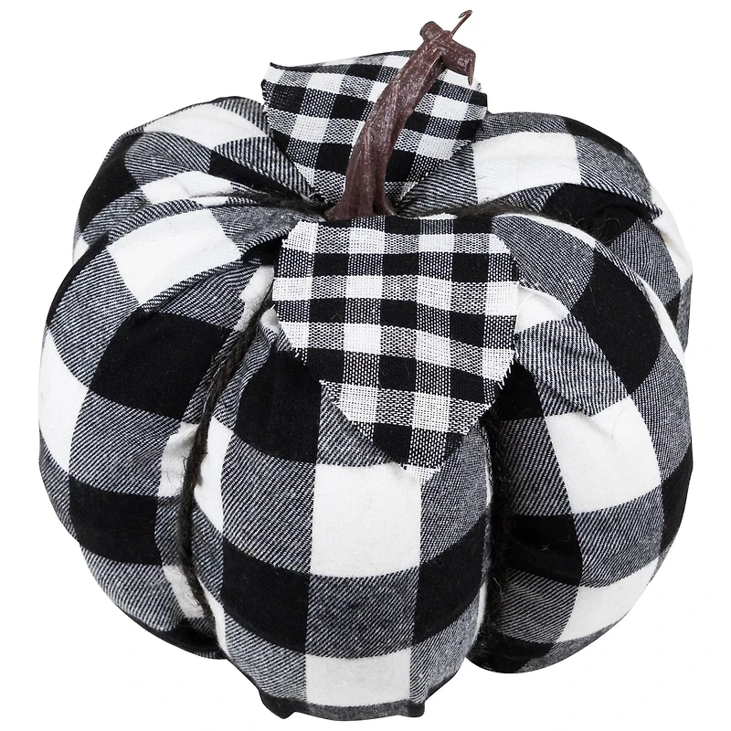 6.25" Black & White Buffalo Check Pumpkin Tabletop Décor