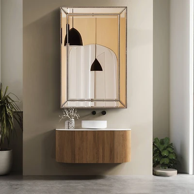 Silver Champagne Beaded Frame Accent Beveled Wall Mirror - 30" x 42"