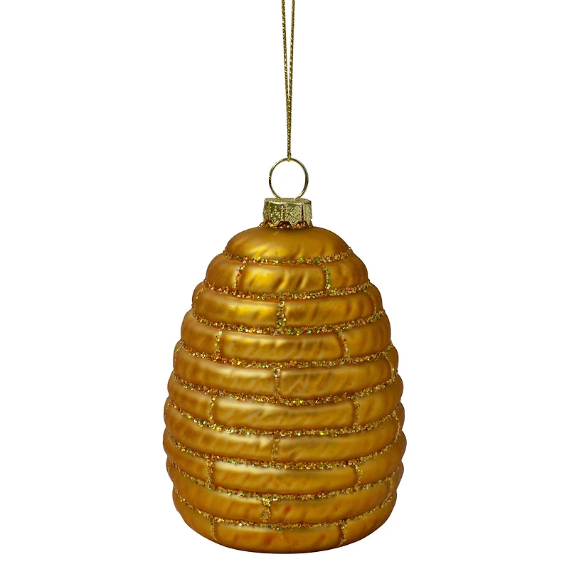 3.5" Gold Holiday Collections Glass Beehive Christmas Ornament