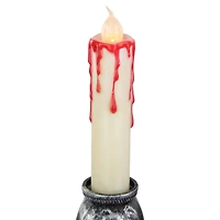 14" Antique Silver Skull Trio Halloween Candelabra Décor