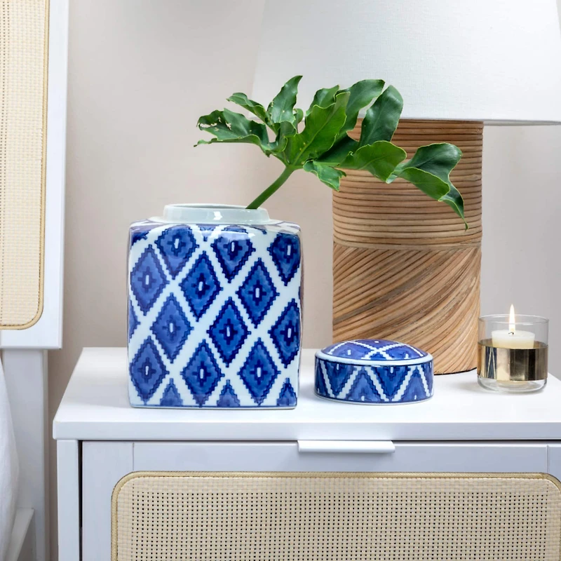 Hello Honey® 8.5" Blue and White Decorative Ginger Jar