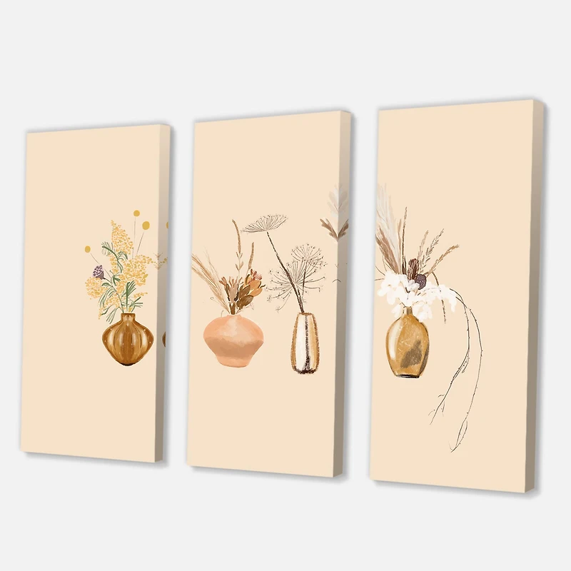 Designart - Bouquets Of Wildflowers In Gold Vases II