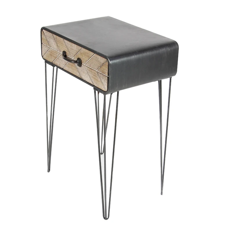 2ft. Black Iron and Wood Modern Accent Table