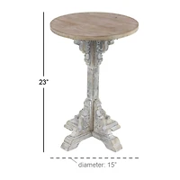 23" White Chinese Fir Farmhouse Accent Table