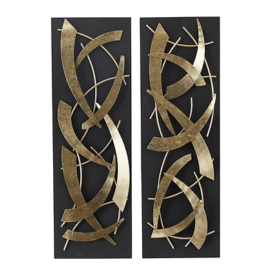 Black Wood Contemporary Wall Decor, Set of 2 36" x 12" x 2"