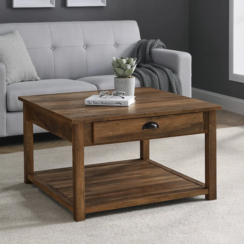 Walker Edison 30" Reclaimed Barnwood Square Country Coffee Table