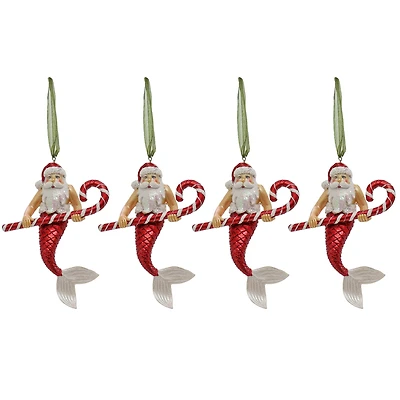 4 Pack 5" Santa Merman Glass Ornaments