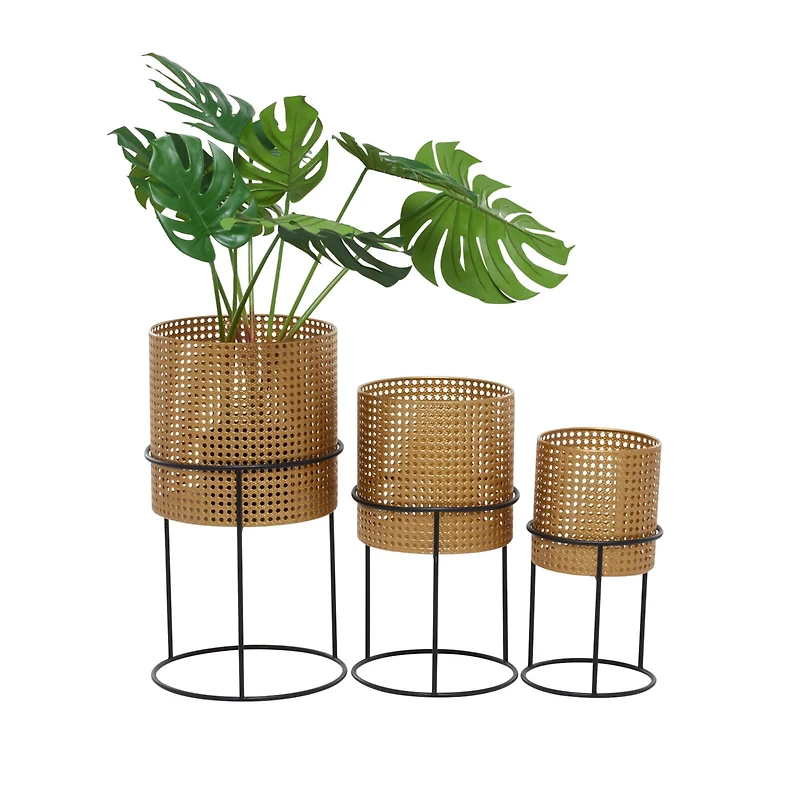 Set of 3 Gold Iron Contemporary Planter, 23" x 13" x 13"
