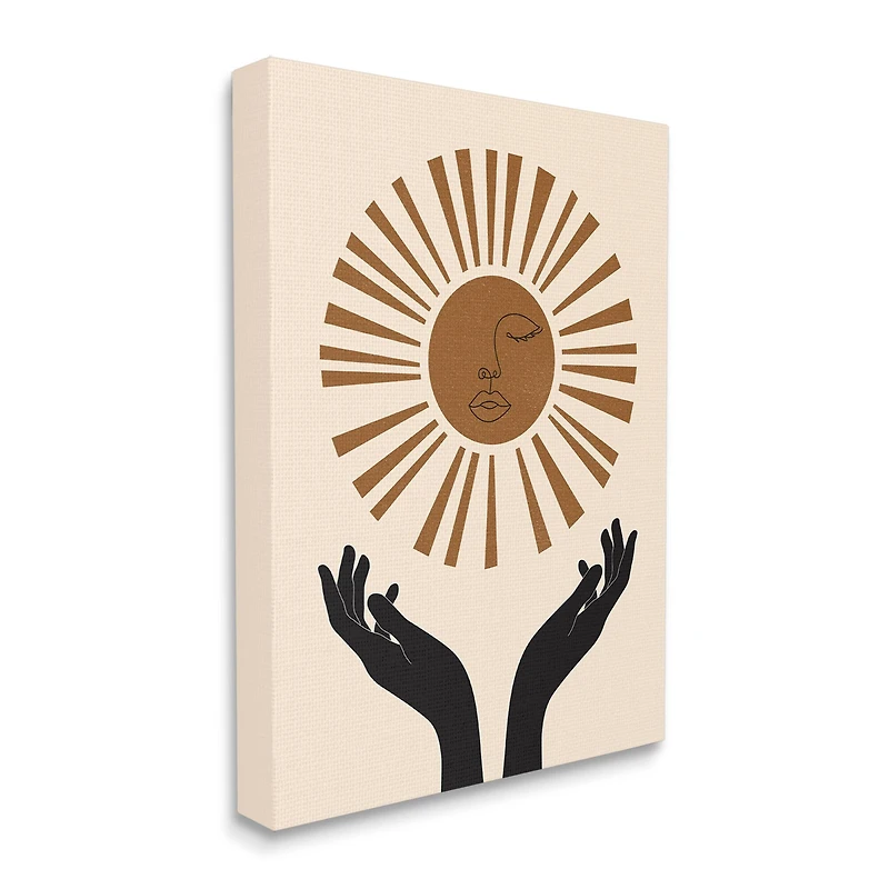 Stupell Industries Hands Holding Desert Sun with Face Linework Canvas Wall Art