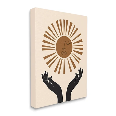 Stupell Industries Hands Holding Desert Sun with Face Linework Canvas Wall Art