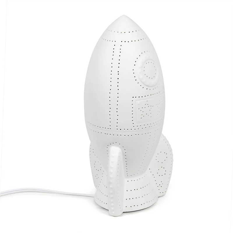 Simple Designs 6" White Porcelain Rocketship Table Lamp