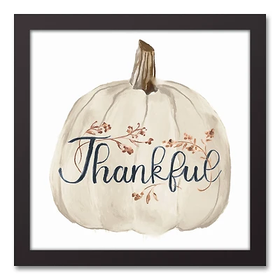 Thankful White Pumpkin Canvas Wall Art with Black Frame