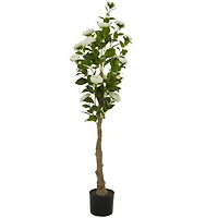 4.5ft. Green Faux Camellia Foliage Artificial Tree with Black Plastic Pot
