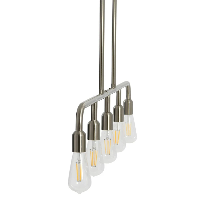Hello Honey® Robert Stevenson Lighting Benson 36" Brushed Nickel 5-Light Exposed Bulb Metal Chandelier