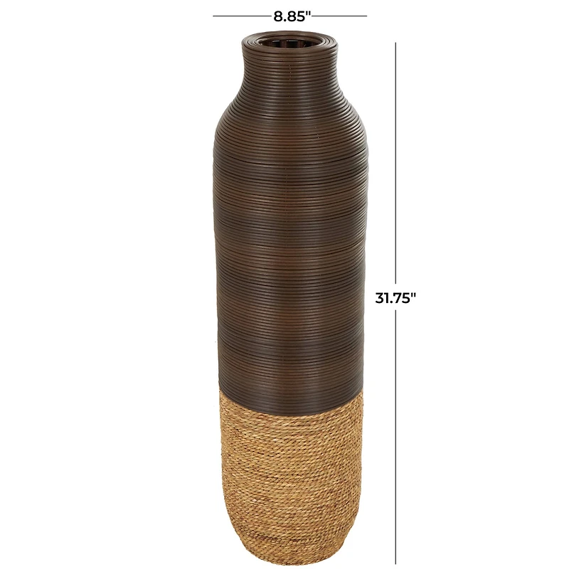 32" Dark Brown Seagrass Handmade Vase