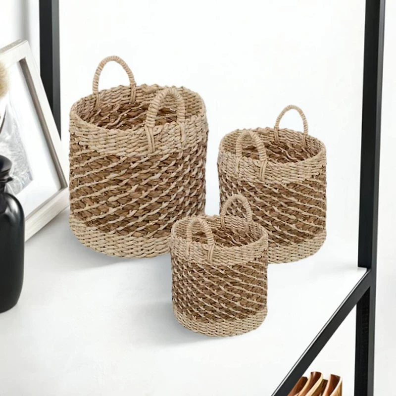 Honey Can Do Coastal Collection Nesting Tea Stained Woven Basket Set
