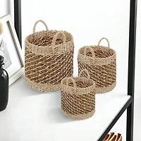 Honey Can Do Coastal Collection Nesting Tea Stained Woven Basket Set