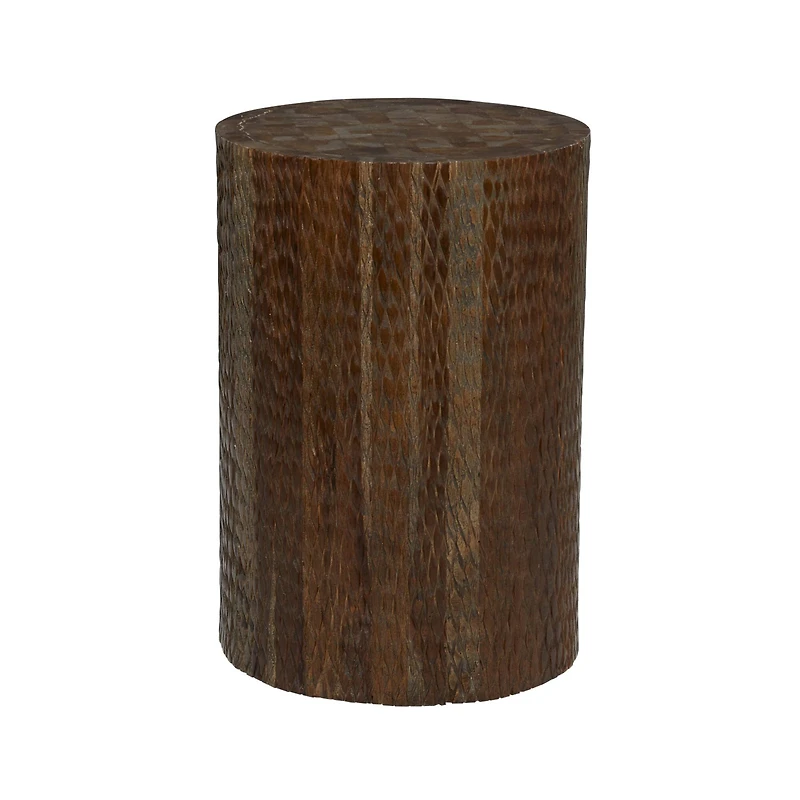 18" Brown Teak Wood Contemporary Stool