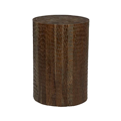 18" Brown Teak Wood Contemporary Stool