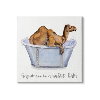 Stupell Industries Happiness Is a Bubble Bath Desert Camel Bathroom Canvas Wall Art