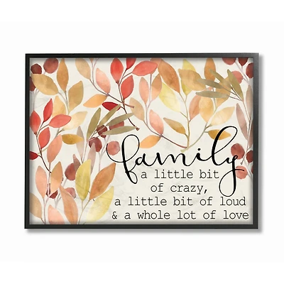 Stupell Industries Love Family Home Inspirational Word Leaves Red Yellow Design in Frame Wall Art