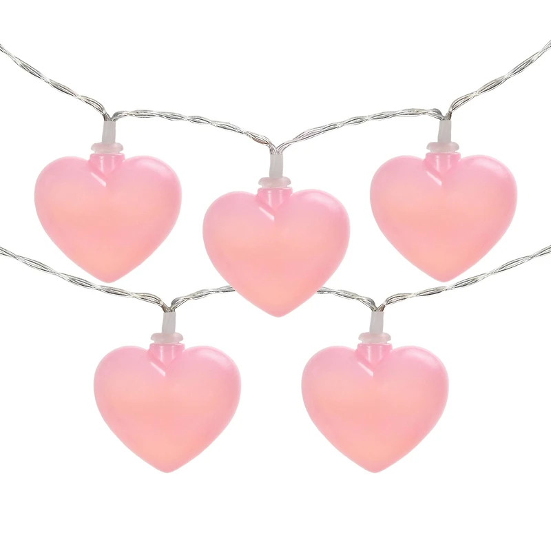 10ct. Pink LED Valentine's Day Heart String Lights with Clear Wire