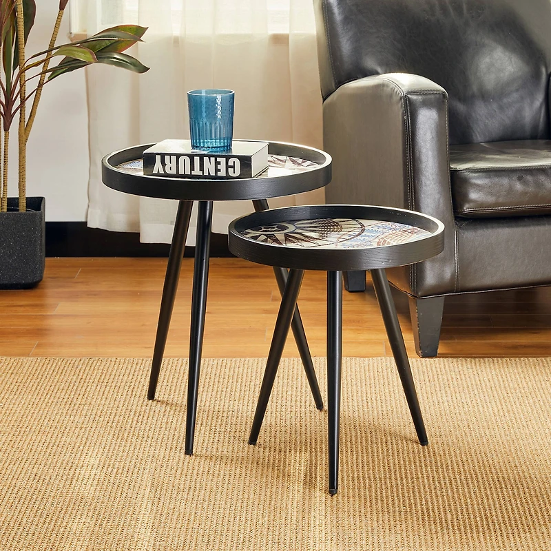 Glitzhome® Nesting Side Table with Polygonal Star Pattern Tray Top Set