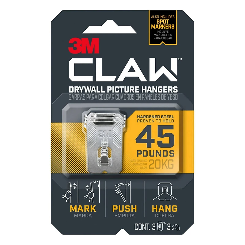 3M CLAW™ 45lb. Drywall Picture Hangers, 3ct.
