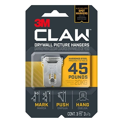 3M CLAW™ 45lb. Drywall Picture Hangers, 3ct.