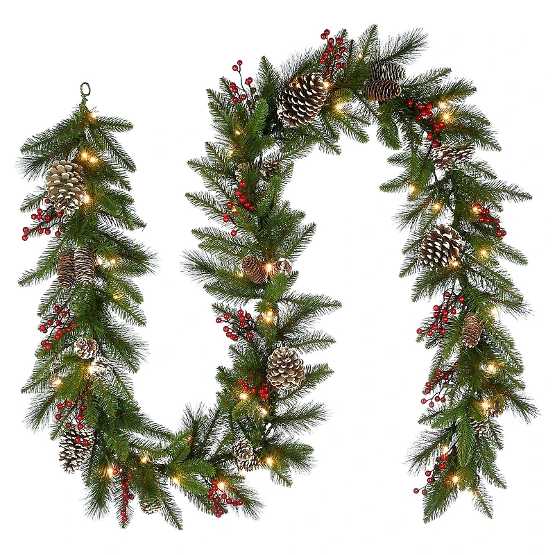 9ft. Bristle Berry Pine Garland With Battery Operated LED Lights