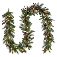 9ft. Bristle Berry Pine Garland With Battery Operated LED Lights