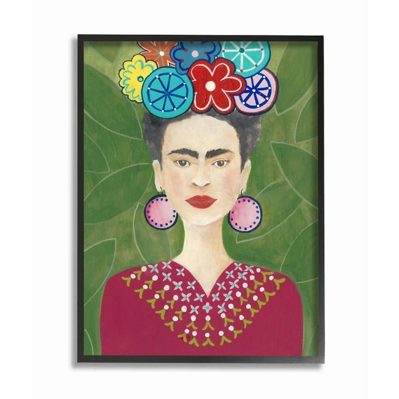 Stupell Industries Green Frida Fashion Painting with Black Frame Wall Accent