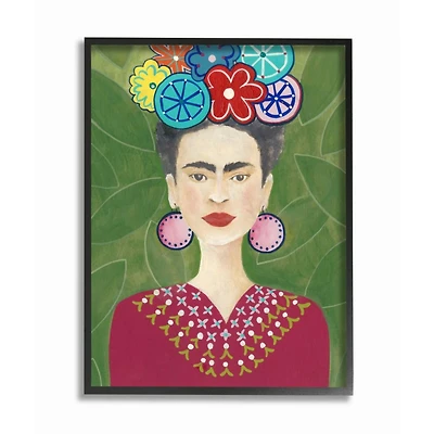 Stupell Industries Green Frida Fashion Painting with Black Frame Wall Accent
