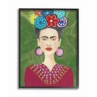 Stupell Industries Green Frida Fashion Painting with Black Frame Wall Accent