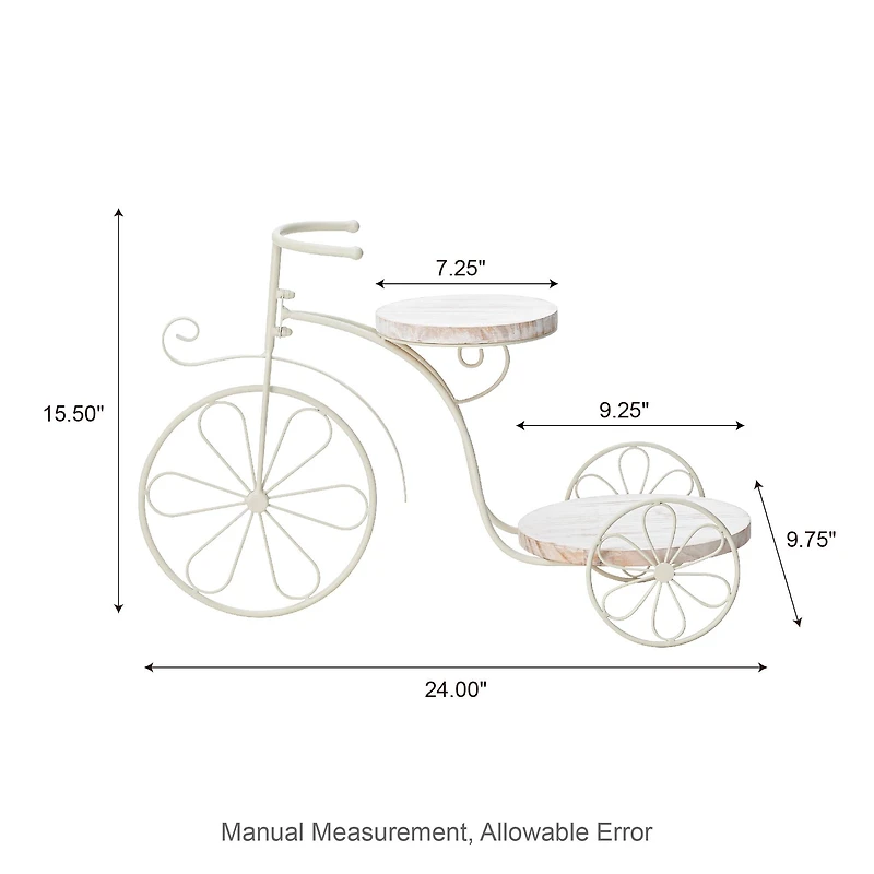 Glitzhome® 24" White Metal Tricycle Planter Stand with Solid Wood Tray