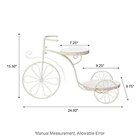 Glitzhome® 24" White Metal Tricycle Planter Stand with Solid Wood Tray