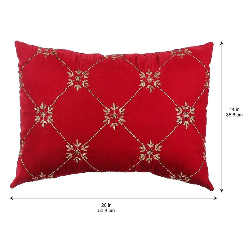 20" x 14" Burgundy Embroidered Snowflakes Throw Pillow by Ashland®
