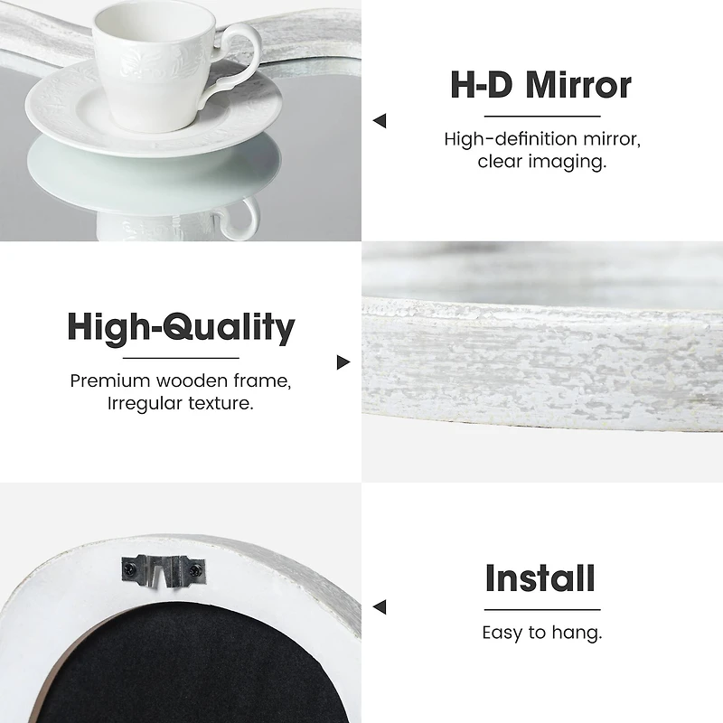 Glitzhome® 31.75" Washed White Wood Frame Wavy Wall Mirror