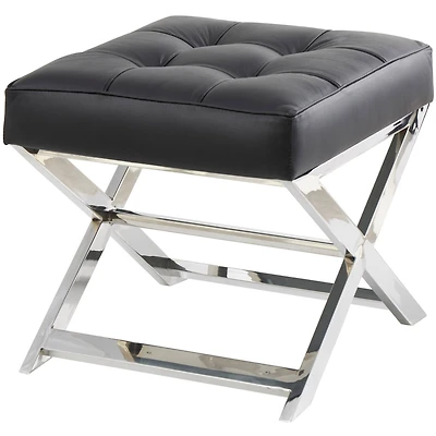 19" Leather Stool with Stainless Steel Supports