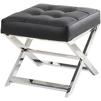 19" Leather Stool with Stainless Steel Supports