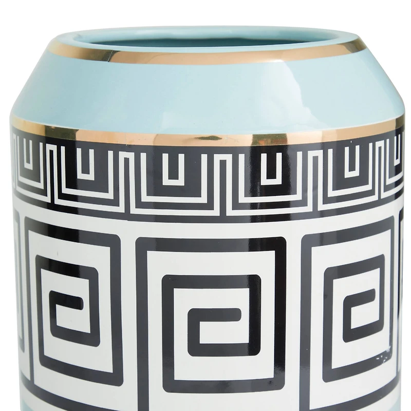 Teal Stoneware Modern Vase, 11" x 8" x 8"