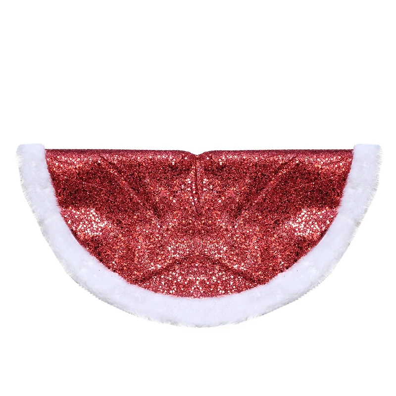 20" Glittery Red & White Faux Fur Trim Mini Tree Skirt