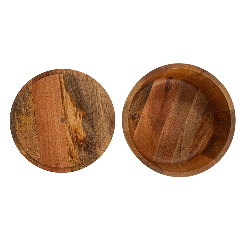 Hello Honey® 10" Round Natural Mango Wood Serving Bowl with Lid