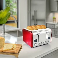 MegaChef Red 4 Slice Toaster in Stainless Steel