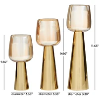 Contemporary Stainless Steel & Glass Candle Holder Set