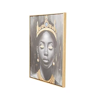 24" x 2" x 24" Black Canvas Woman Shaded Living Room Framed Wall Art with Blue Crown and Gold Foil Accents